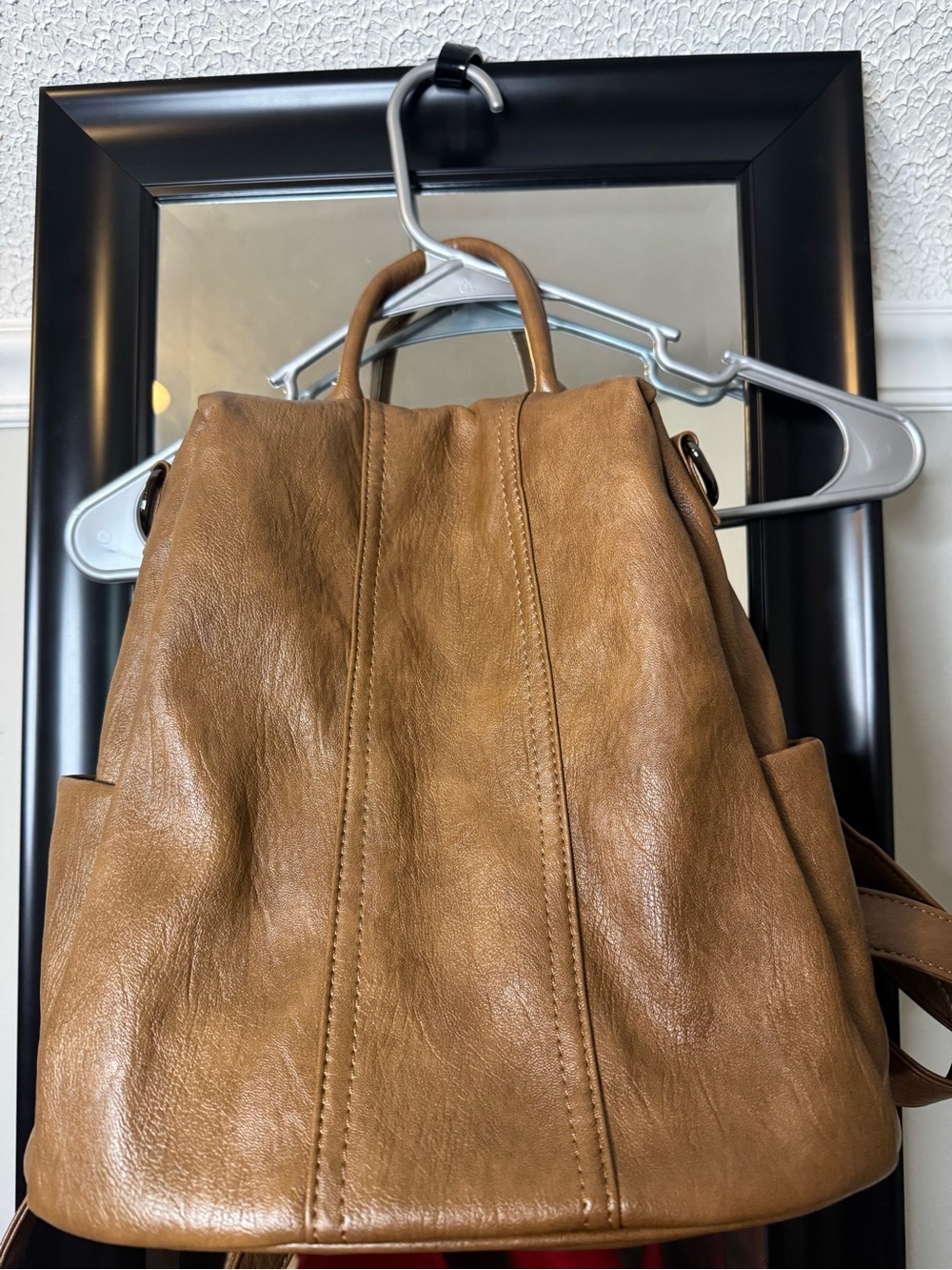 Leather Tote Backpack in Tan - Unbranded